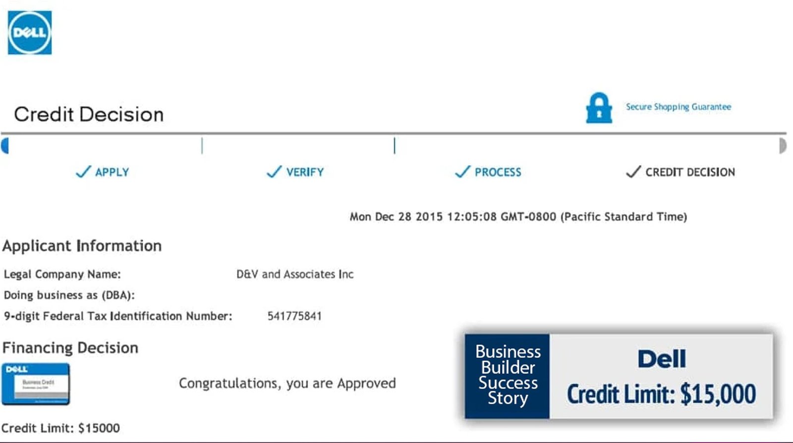 Dell business credit 15K